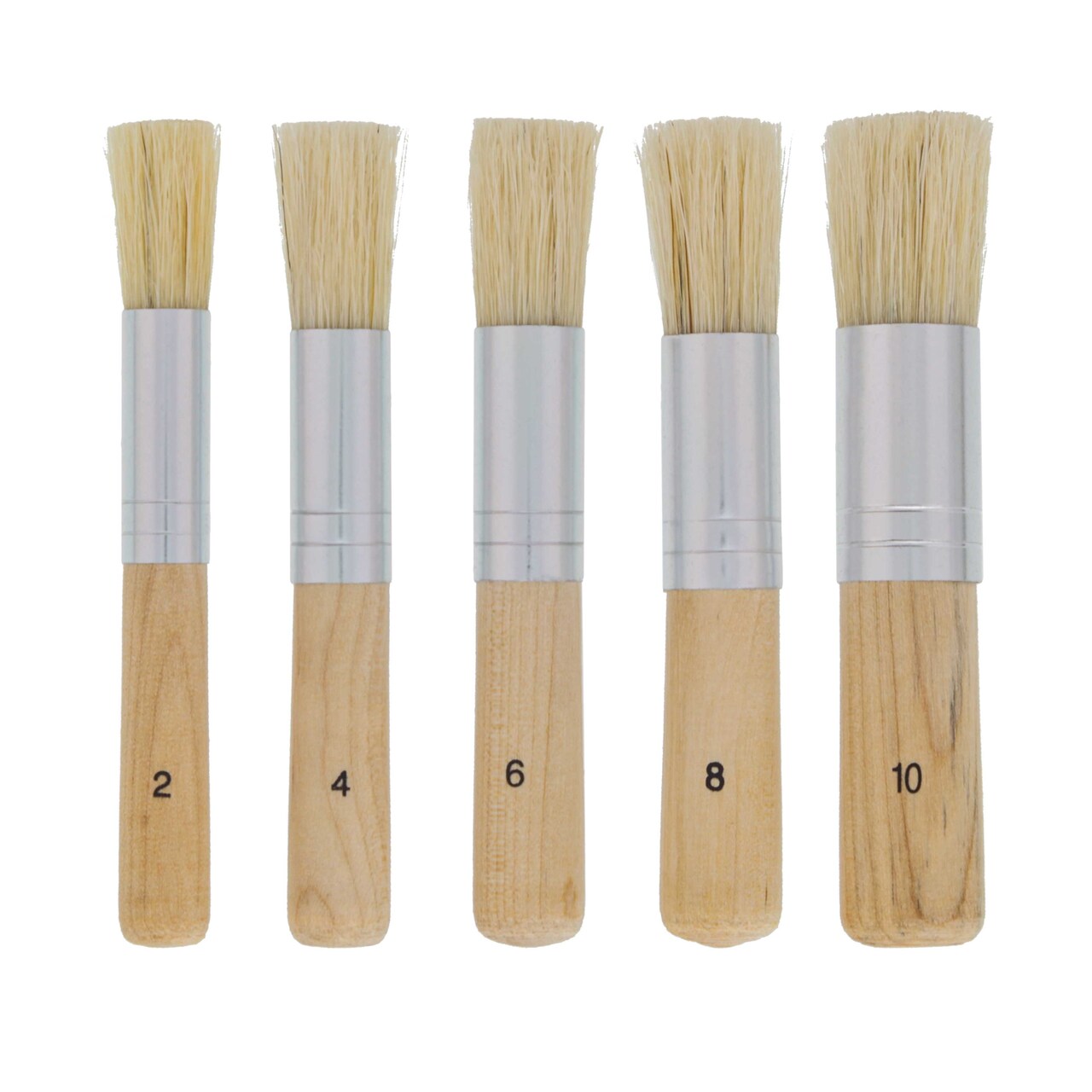 5 Piece Stencil Brush Set - Round Paint Brushes with Natural Bristle - Stiff Bristle Brushes for Chalk Paint, Acrylic, Watercolor - Stipple Brush for Stenciling